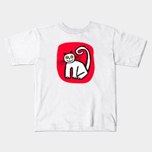 Happy Cat in Red Kids T-Shirt